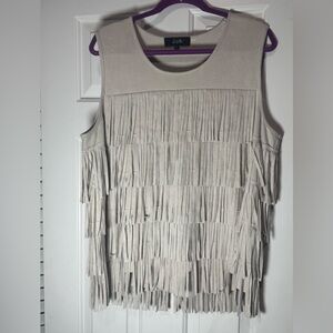 Joh Boho Fringe Suede-Look Sleeveless Top | Festival Western Chic XL